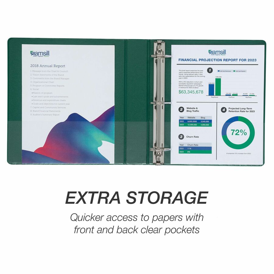 samsill-durable-view-binders-1-1-2-binder-capacity-letter-8-1-2-x-11-sheet-size-350-sheet-capacity-d-ring-fasteners-2-internal-pockets-chipboard-polypropylene-assorted-recycled-clear-overlay-durable-non-glare-pvc-free_sammp46458 - 8