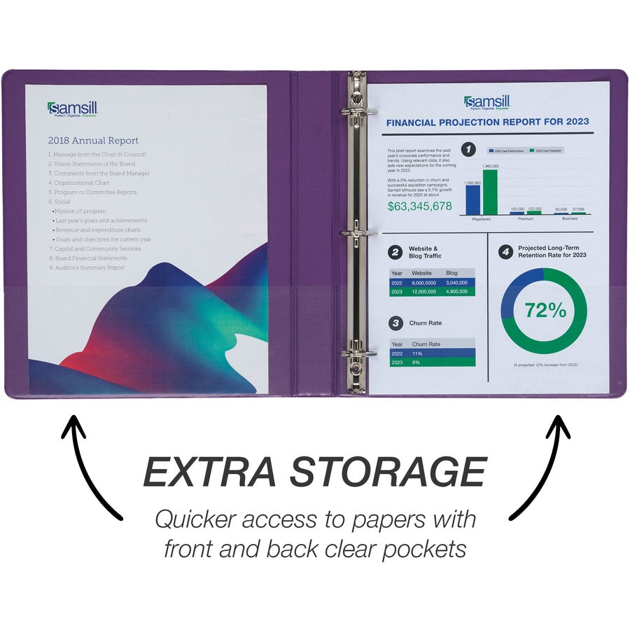 Durable D-Ring View Binders, 3 Rings, 1" Capacity, 11 x 8.5, Blueberry/Blue Coconut/Dragonfruit/Purple, 4/Pack