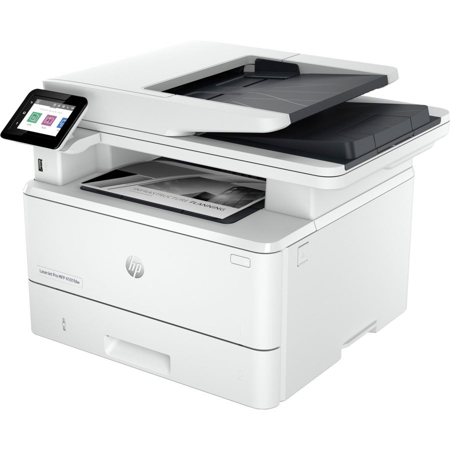 HP LaserJet Pro 4101fdw Wireless Laser Multifunction Printer - Monochrome - White - Copier/Fax/Printer/Scanner - 4800 x 600 dpi Print - Automatic Duplex Print - Up to 80000 Pages Monthly - Color Flatbed Scanner - 1200 dpi Optical Scan - Monochrome Fa