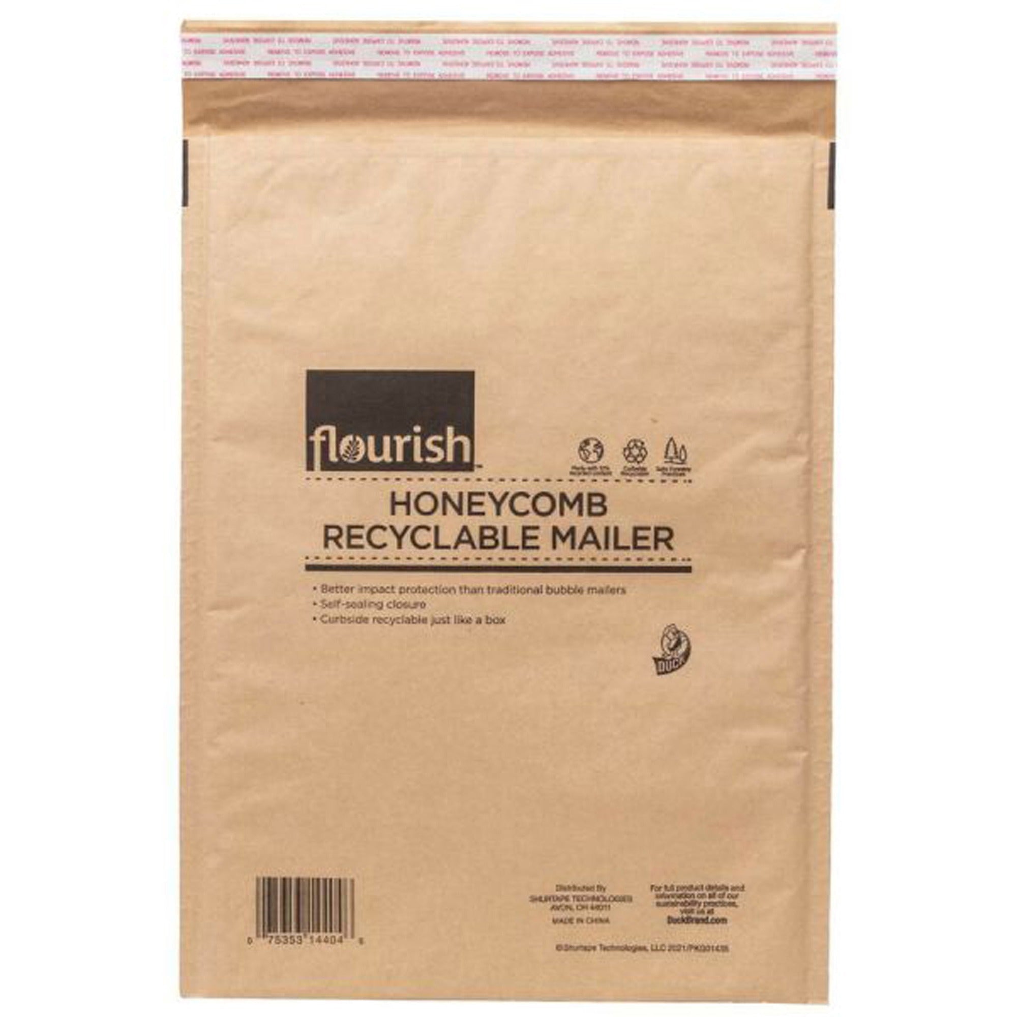 duck-brand-flourish-honeycomb-recyclable-mailers-mailing-shipping-14-4-5-length-flap-1-each-brown_duc287433 - 1