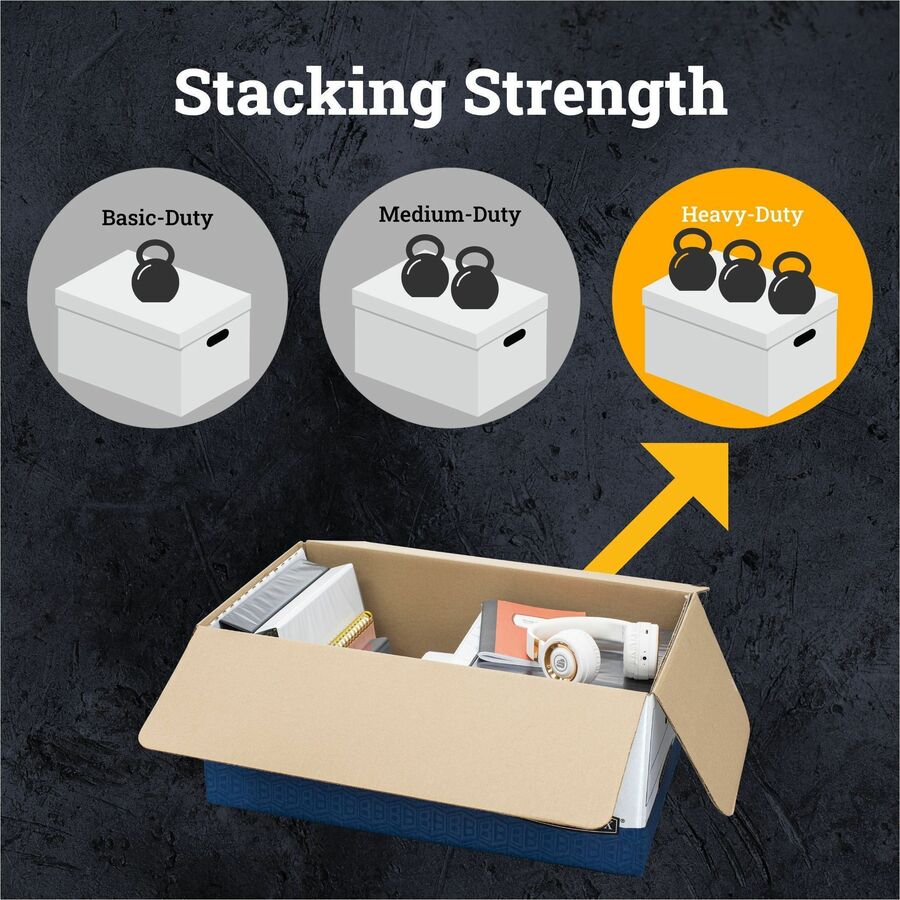 LIBERTY Heavy-Duty Strength Storage Boxes, Letter Files, 12.25" x 24.13" x 10.75", White/Blue, 12/Carton