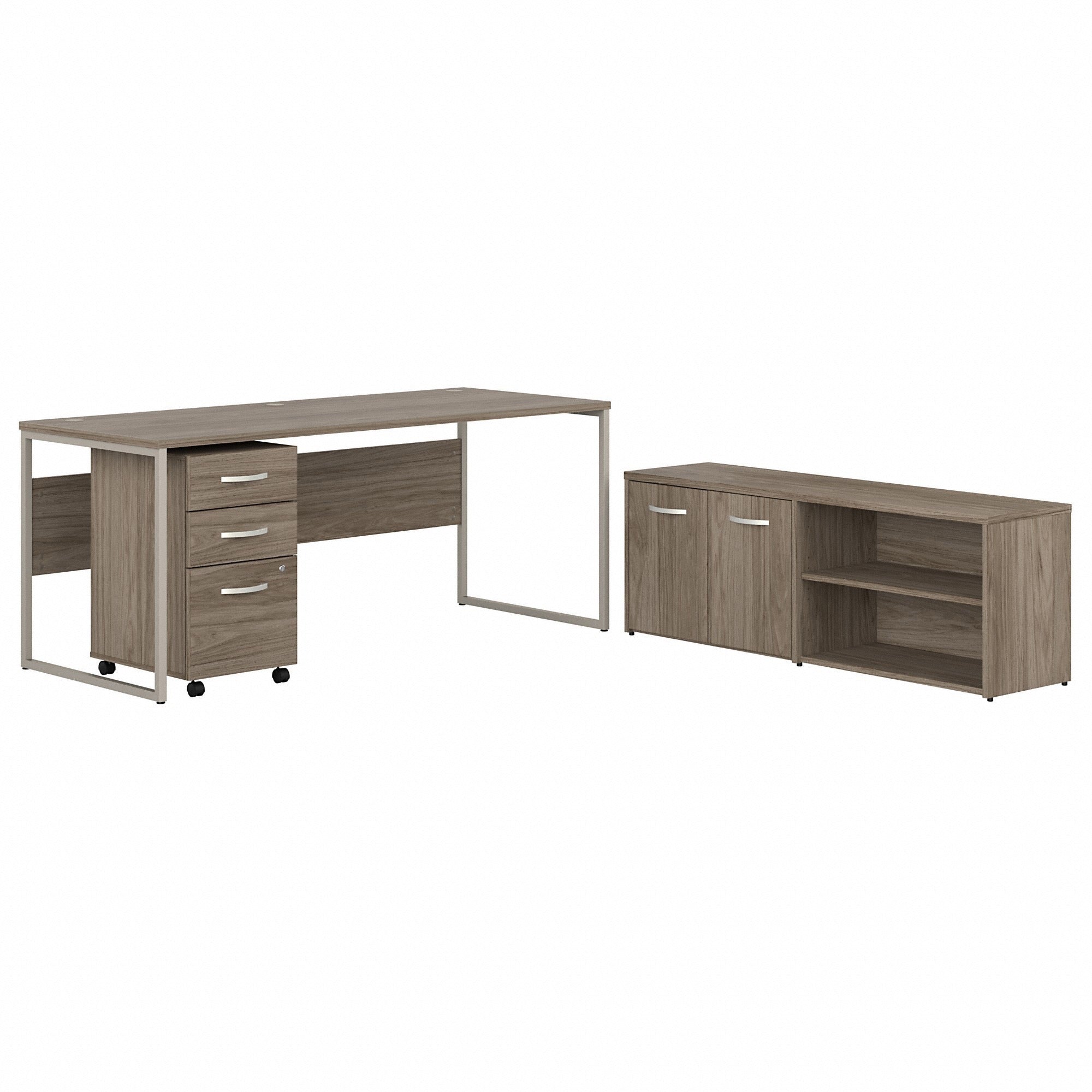 Bush Business Furniture Hybrid Collection Hickory Desking - 29.4" x 71"29.9" - File Drawer(s) - Finish: Modern Hickory - 1