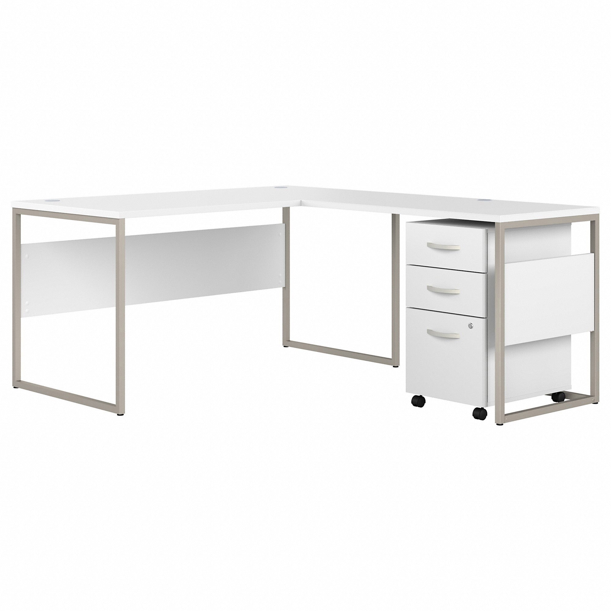 Bush Business Furniture Hybrid Collection White Desking - 71.3" x 59.5"29.9" - 3 x File, Box Drawer(s) - Finish: White - 1