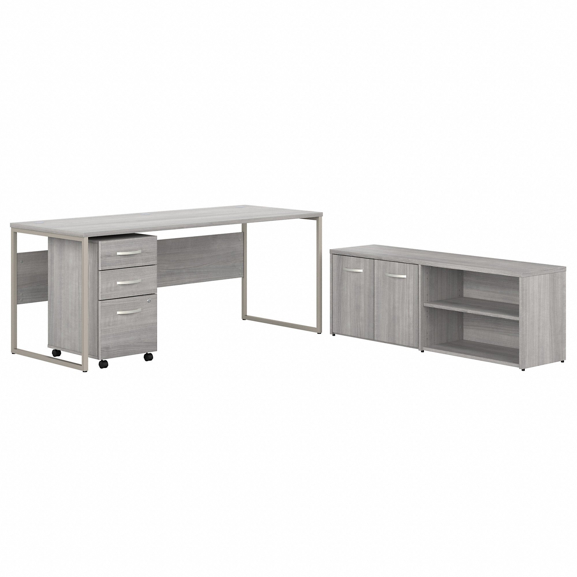 Bush Business Furniture Hybrid Platinum Gray Desking - 29.4" x 71"29.9" - File Drawer(s) - Finish: Platinum Gray - 1