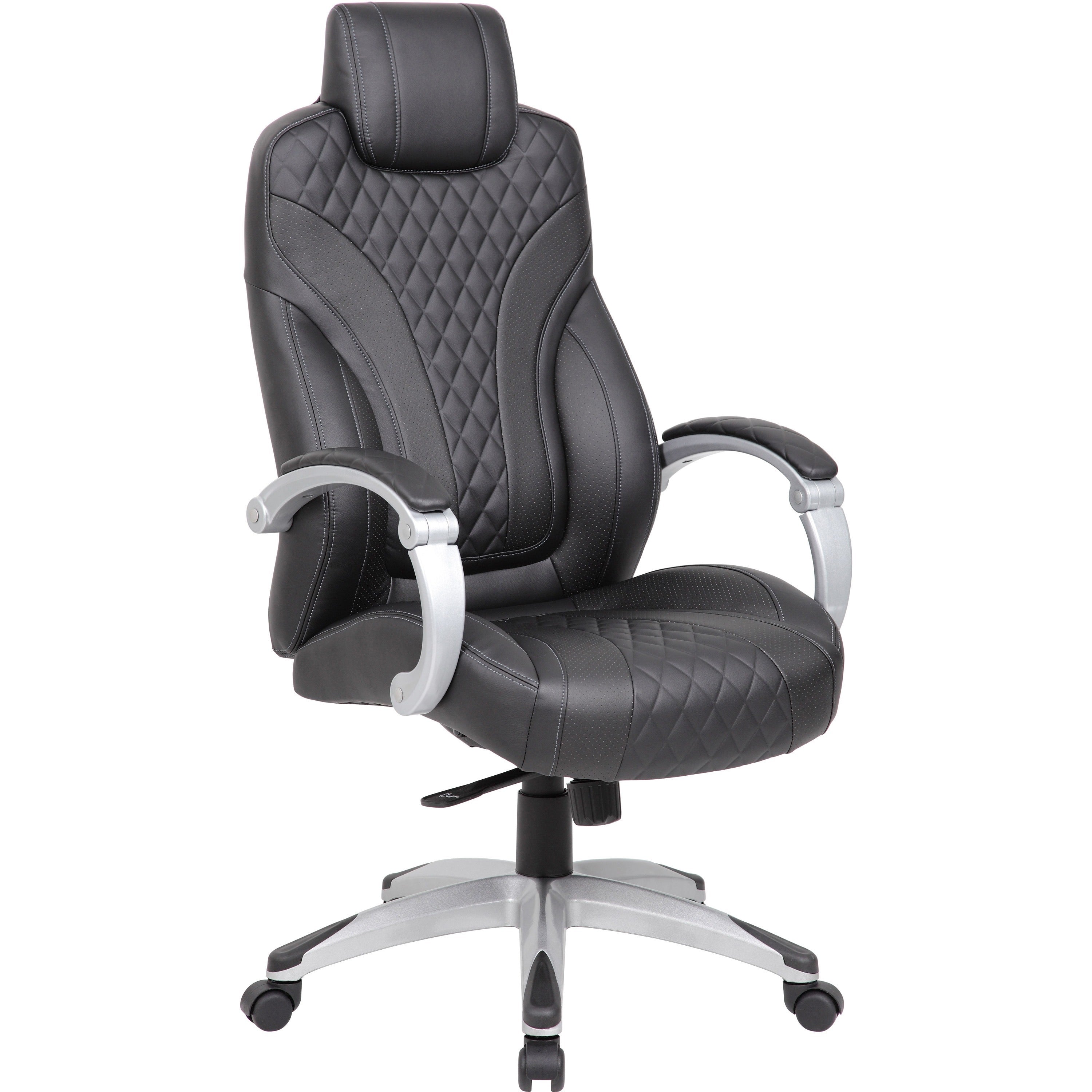 Boss Hinged Arm Executive Chair - Black Vinyl Seat - Black Back - 5-star Base - Armrest - 1 Each - 1