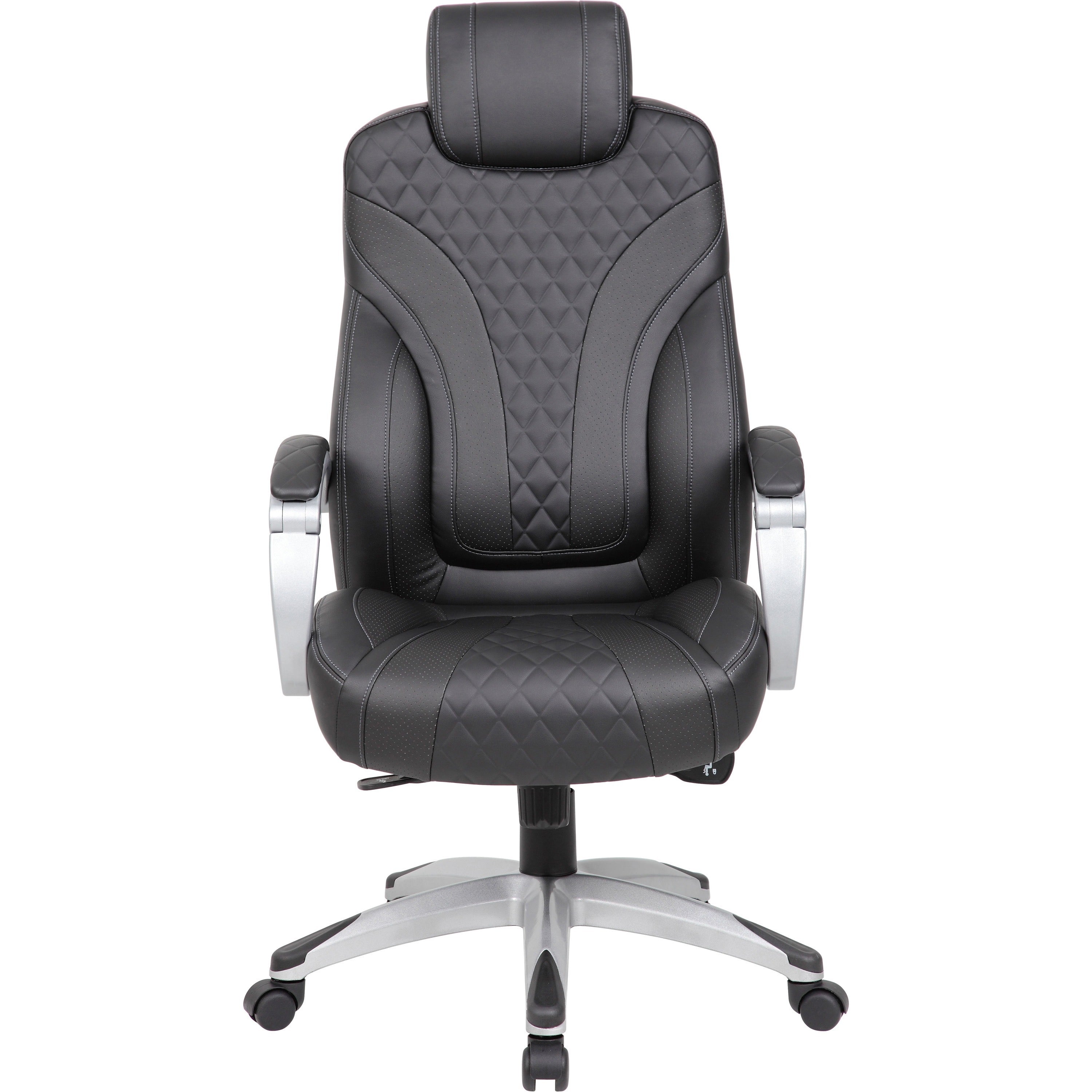 Boss Hinged Arm Executive Chair - Black Vinyl Seat - Black Back - 5-star Base - Armrest - 1 Each - 2