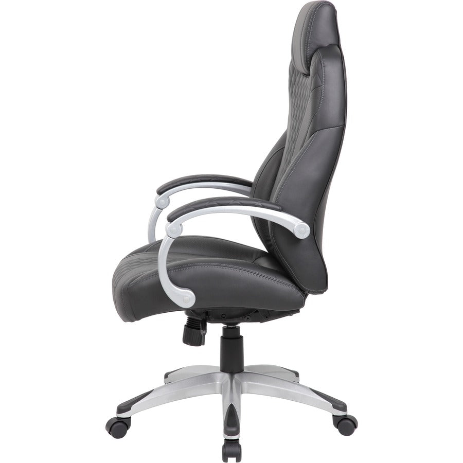 Boss Hinged Arm Executive Chair - Black Vinyl Seat - Black Back - 5-star Base - Armrest - 1 Each