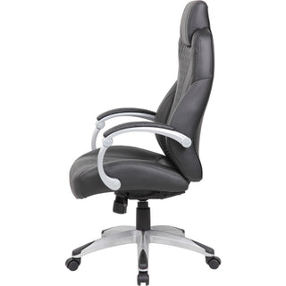 Boss Hinged Arm Executive Chair - Black Vinyl Seat - Black Back - 5-star Base - Armrest - 1 Each