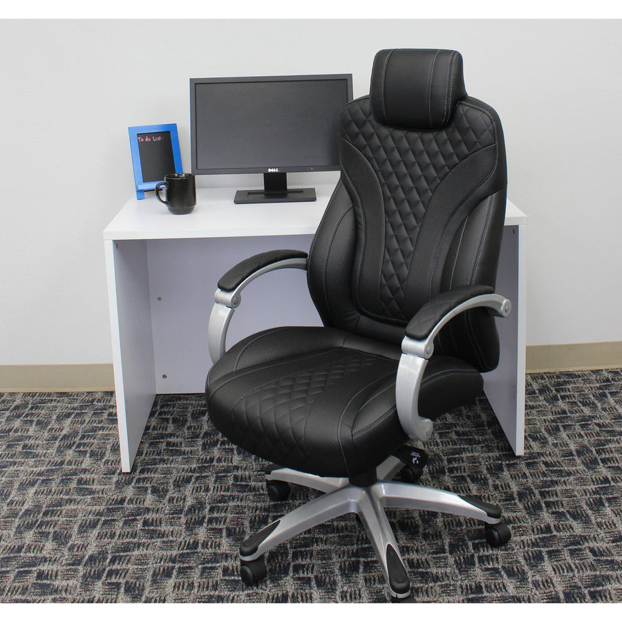 Boss Hinged Arm Executive Chair - Black Vinyl Seat - Black Back - 5-star Base - Armrest - 1 Each - 6