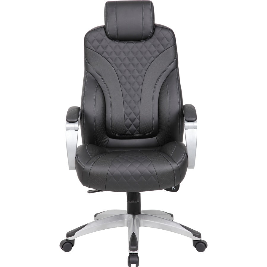 Boss Hinged Arm Executive Chair - Black Vinyl Seat - Black Back - 5-star Base - Armrest - 1 Each