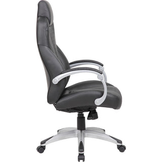 Boss Hinged Arm Executive Chair - Black Vinyl Seat - Black Back - 5-star Base - Armrest - 1 Each