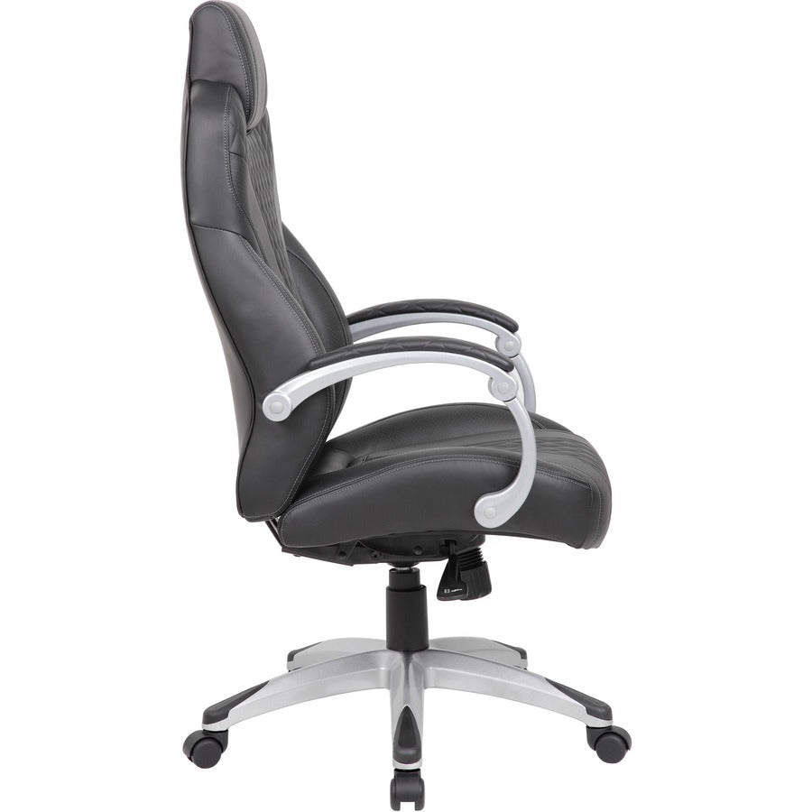 Boss Hinged Arm Executive Chair - Black Vinyl Seat - Black Back - 5-star Base - Armrest - 1 Each