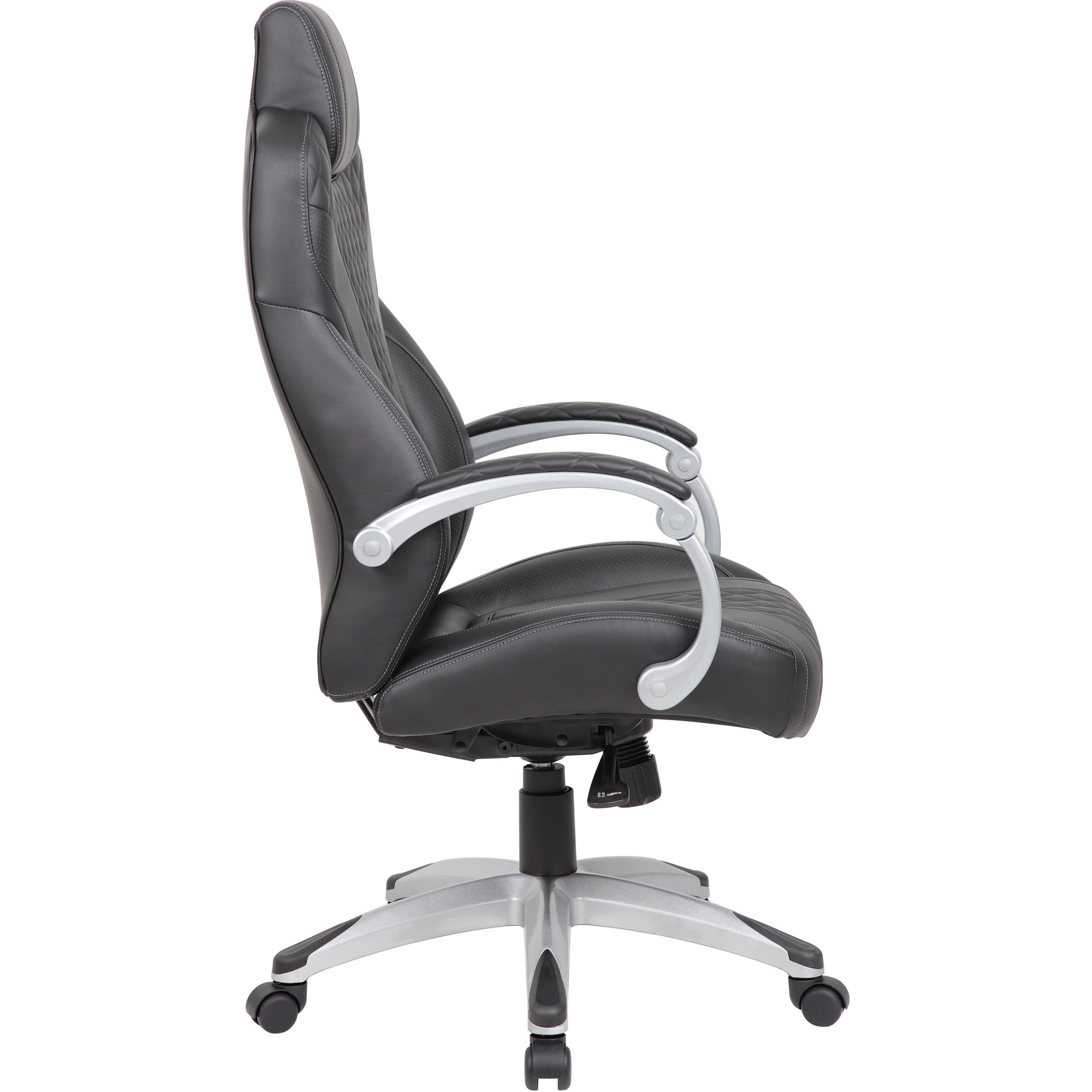 Boss Hinged Arm Executive Chair - Black Vinyl Seat - Black Back - 5-star Base - Armrest - 1 Each - 5