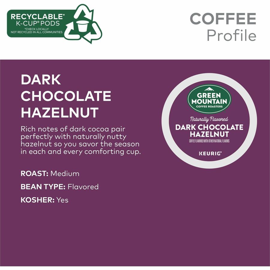 Green Mountain Coffee Roasters K-Cup Dark Chocolate Hazelnut Coffee - Compatible with K-Cup Brewer, Keurig Brewer - Medium - 24 / Box - 7