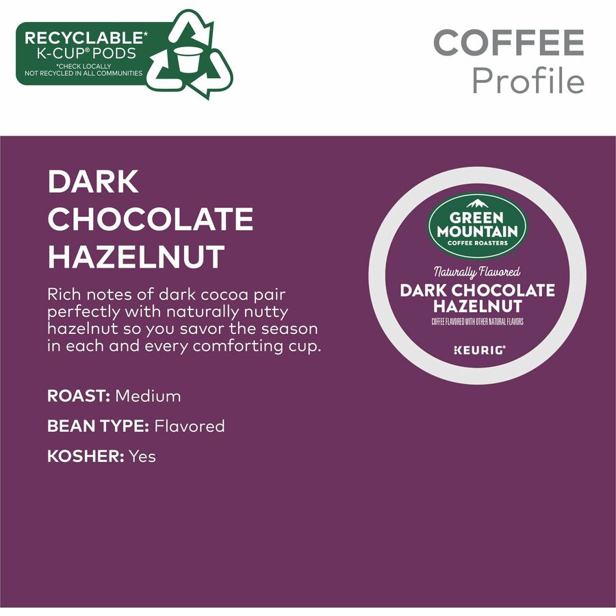 Green Mountain Coffee Roasters K-Cup Dark Chocolate Hazelnut Coffee - Compatible with K-Cup Brewer, Keurig Brewer - Medium - 24 / Box - 7