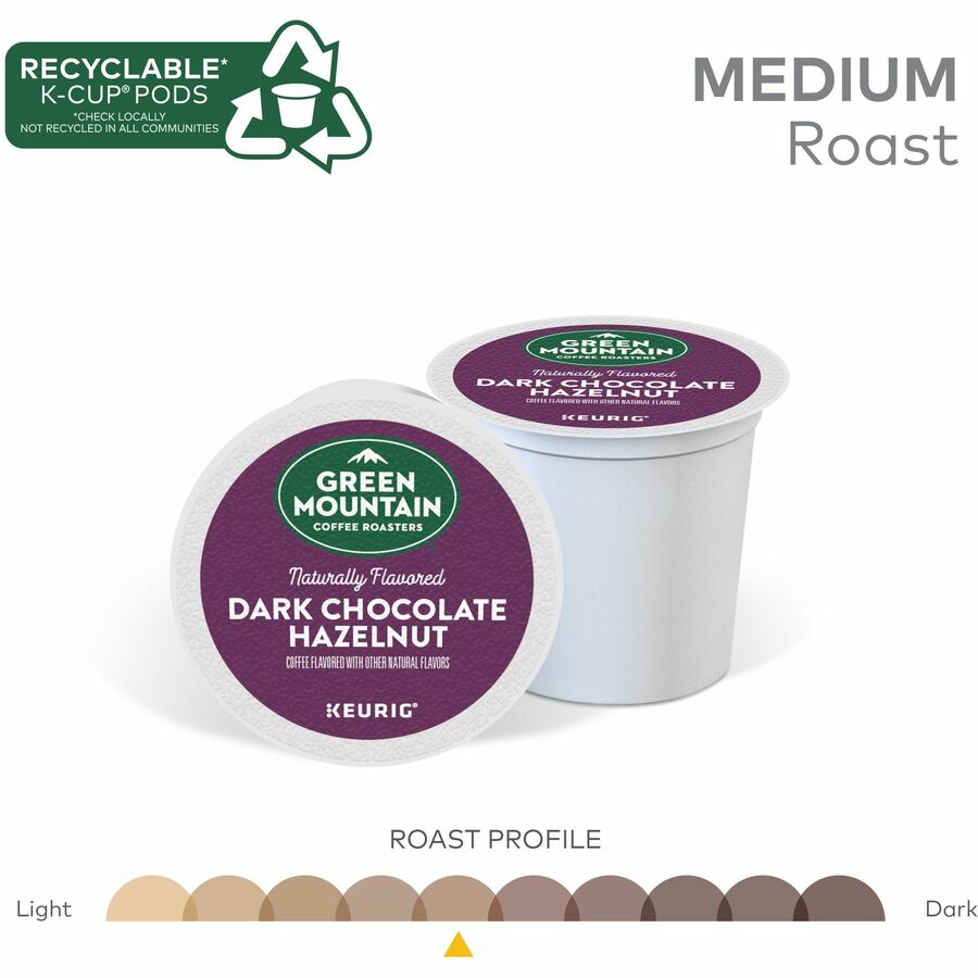 Green Mountain Coffee Roasters K-Cup Dark Chocolate Hazelnut Coffee - Compatible with K-Cup Brewer, Keurig Brewer - Medium - 24 / Box - 6