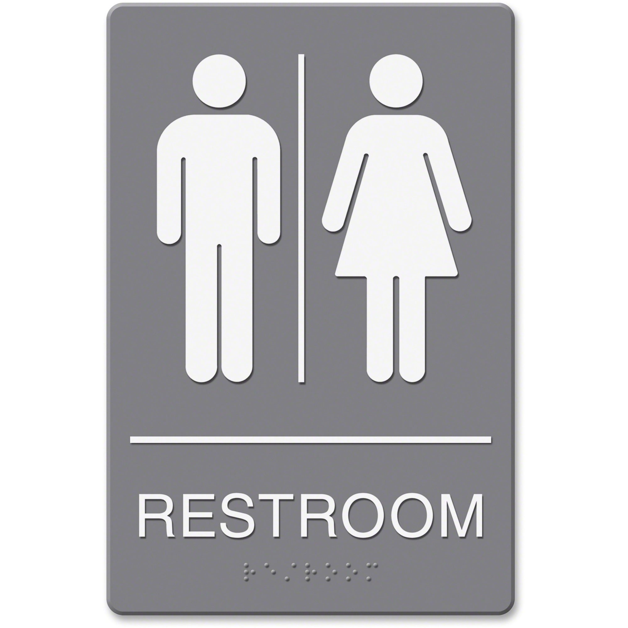ADA Sign, Restroom Symbol Tactile Graphic, Molded Plastic, 6 x 9, Gray