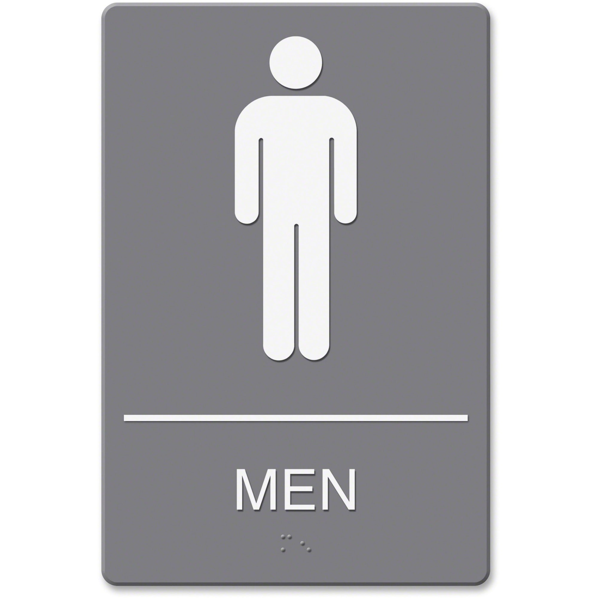 ADA Sign, Men Restroom Symbol w/Tactile Graphic, Molded Plastic, 6 x 9, Gray
