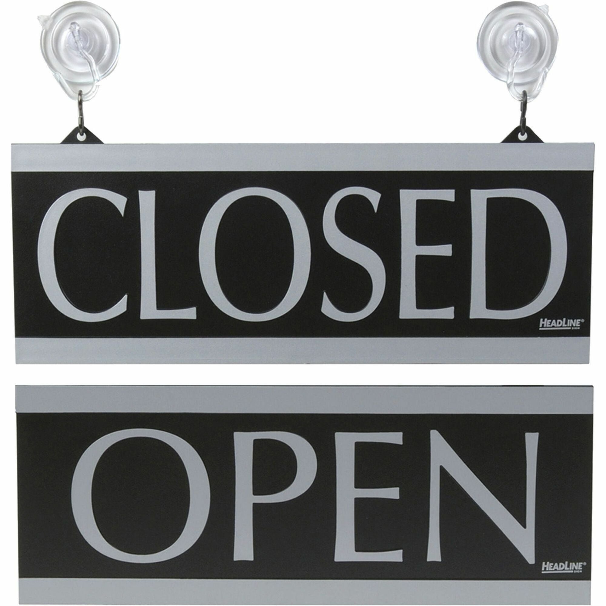 Century Series Reversible Open/Closed Sign, w/Suction Mount, 13 x 5, Black