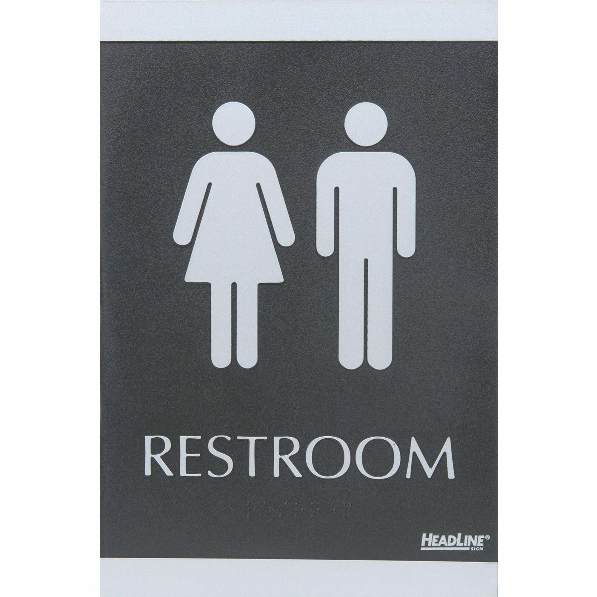 Century Series Office Sign, Men/Women Restroom, 6 x 9, Black/Silver