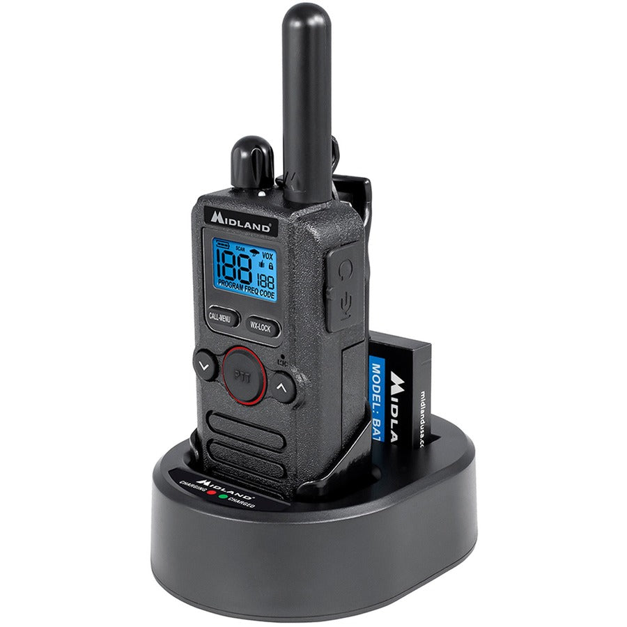 Midland Biztalk BR180 Compact Business Radio - 4 Radio Channels - 142 Total Privacy Codes - 1 W - Lightweight, Battery Level Indicator, NOAA Weather Radio - Gray - 1 Each