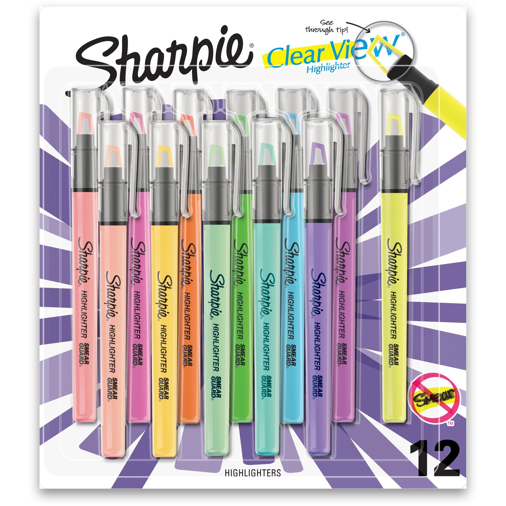Clearview Pen-Style Highlighter, Assorted Ink Colors, Chisel Tip, Assorted Barrel Colors, 12/Pack