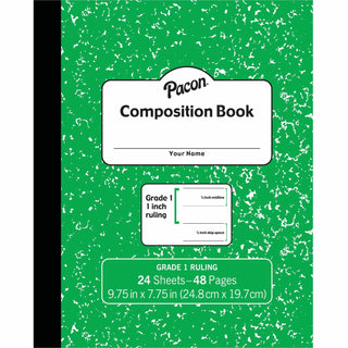 pacon-composition-book-24-sheets-48-pages-98-x-75-green-marble-cover-durable-cover-soft-cover-recyclable-1-each_pacpmmk37137 - 1