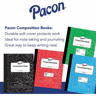 Pacon Composition Book - 24 Sheets - 48 Pages - 9.8" x 7.5" - Blue Marble Cover - Durable Cover, Soft Cover - 1 Each