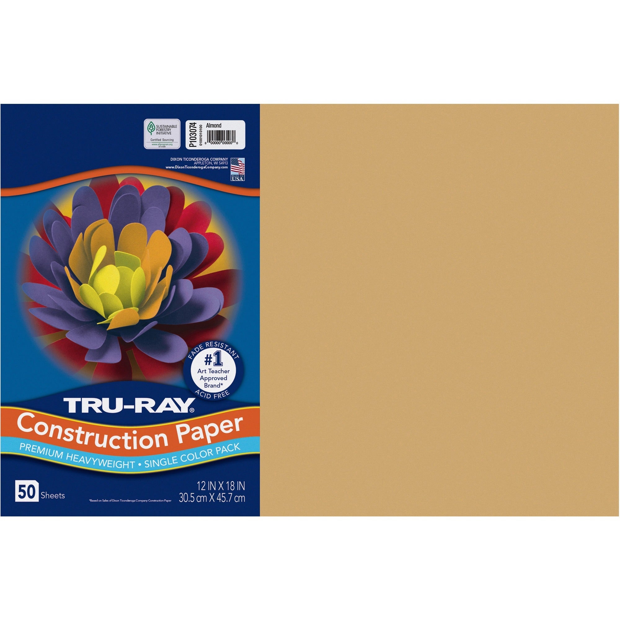 tru-ray-construction-paper-art-project-craft-project-12width-x-18length-76-lb-basis-weight-50-pack-almond-fiber-sulphite_pacp103074 - 1