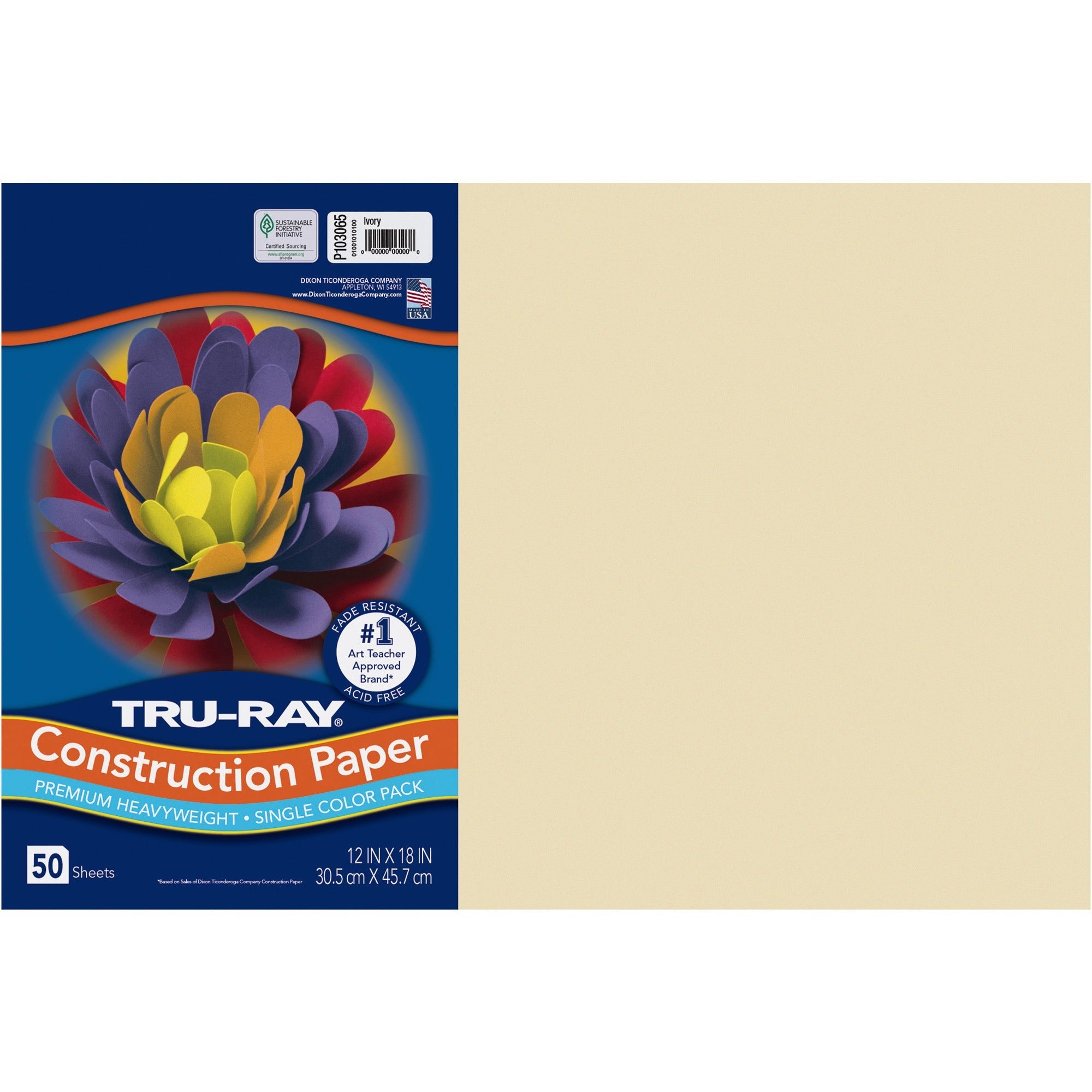tru-ray-construction-paper-art-project-craft-project-12width-x-18length-76-lb-basis-weight-50-pack-ivory-fiber-sulphite_pacp103065 - 1