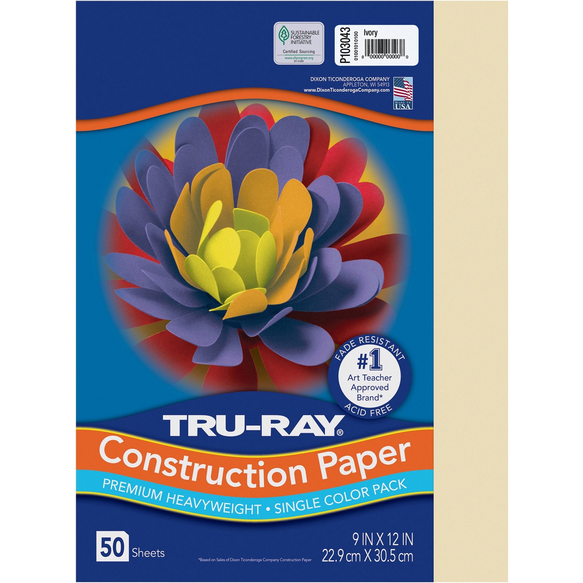 tru-ray-construction-paper-art-project-craft-project-9width-x-12length-76-lb-basis-weight-50-pack-ivory-fiber-sulphite_pacp103043 - 1