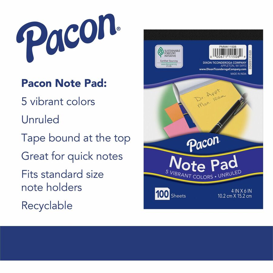 pacon-note-pad-4-x-6-rectangle-100-sheets-per-pad-unruled-assorted-recyclable-compact-1-each_pacpmmk11508 - 3