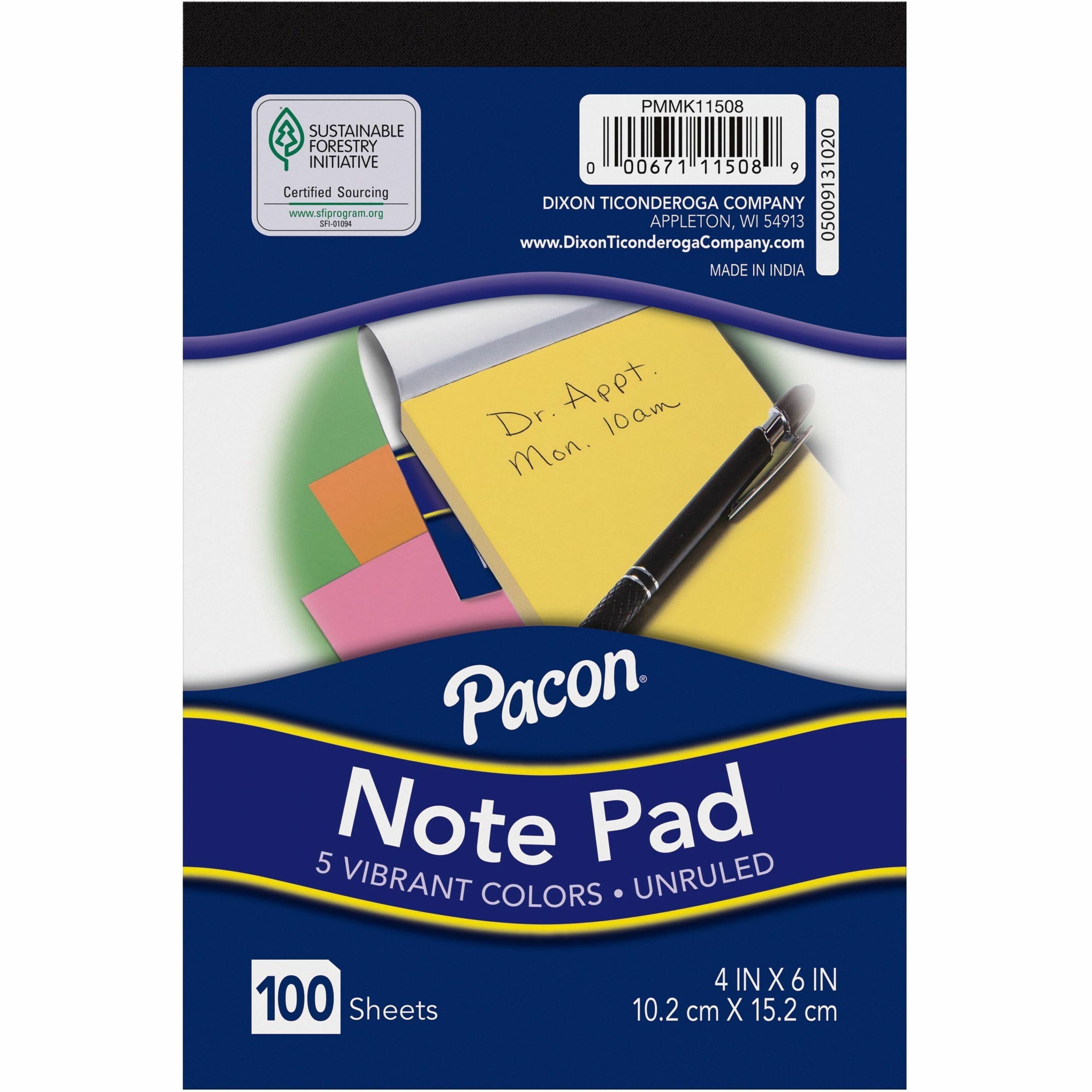 pacon-note-pad-4-x-6-rectangle-100-sheets-per-pad-unruled-assorted-recyclable-compact-1-each_pacpmmk11508 - 1