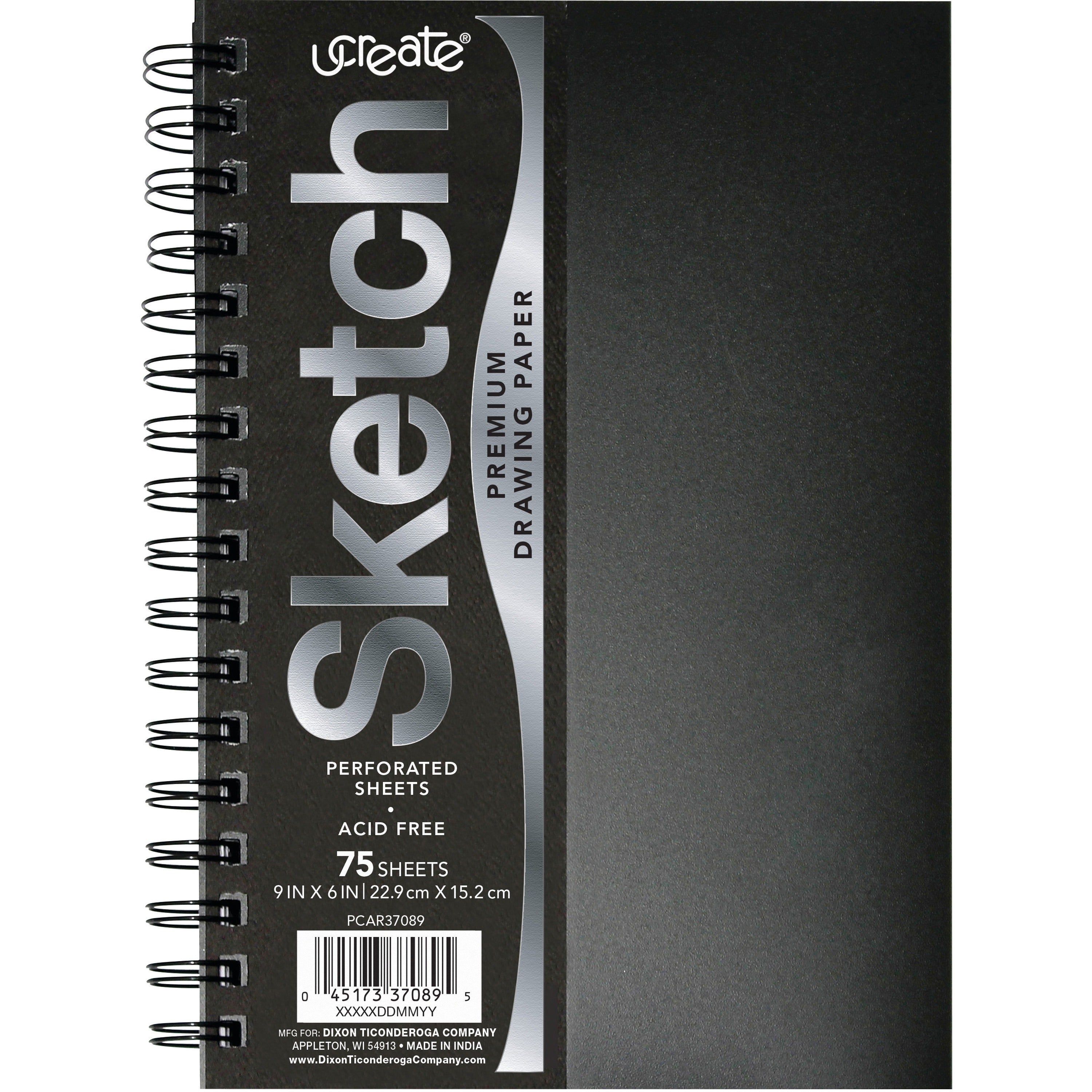 ucreate-poly-cover-sketch-book-75-sheets-spiral-70-lb-basis-weight-9-x-6-blackpolyurethane-cover-heavyweight-acid-free-paper-durable-cover-perforated-1-each_pacpcar37089 - 1