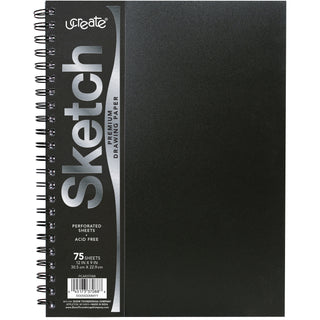 UCreate Poly Cover Sketch Book, 43 lb Cover Paper Stock, Black Cover, 75 Sheets per Book, 12 x 9 Sheets