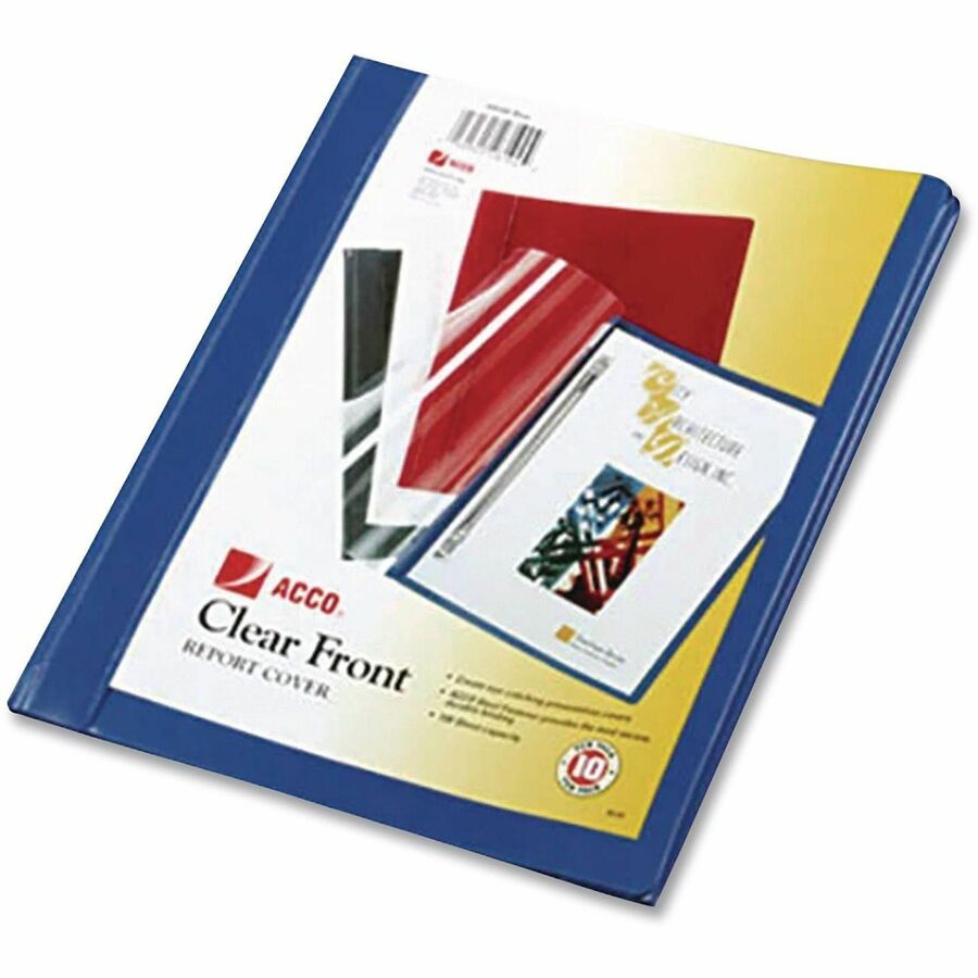 Clear Front Vinyl Report Cover, Prong Fastener, 0.5" Capacity, 8.5 x 11, Clear/Blue
