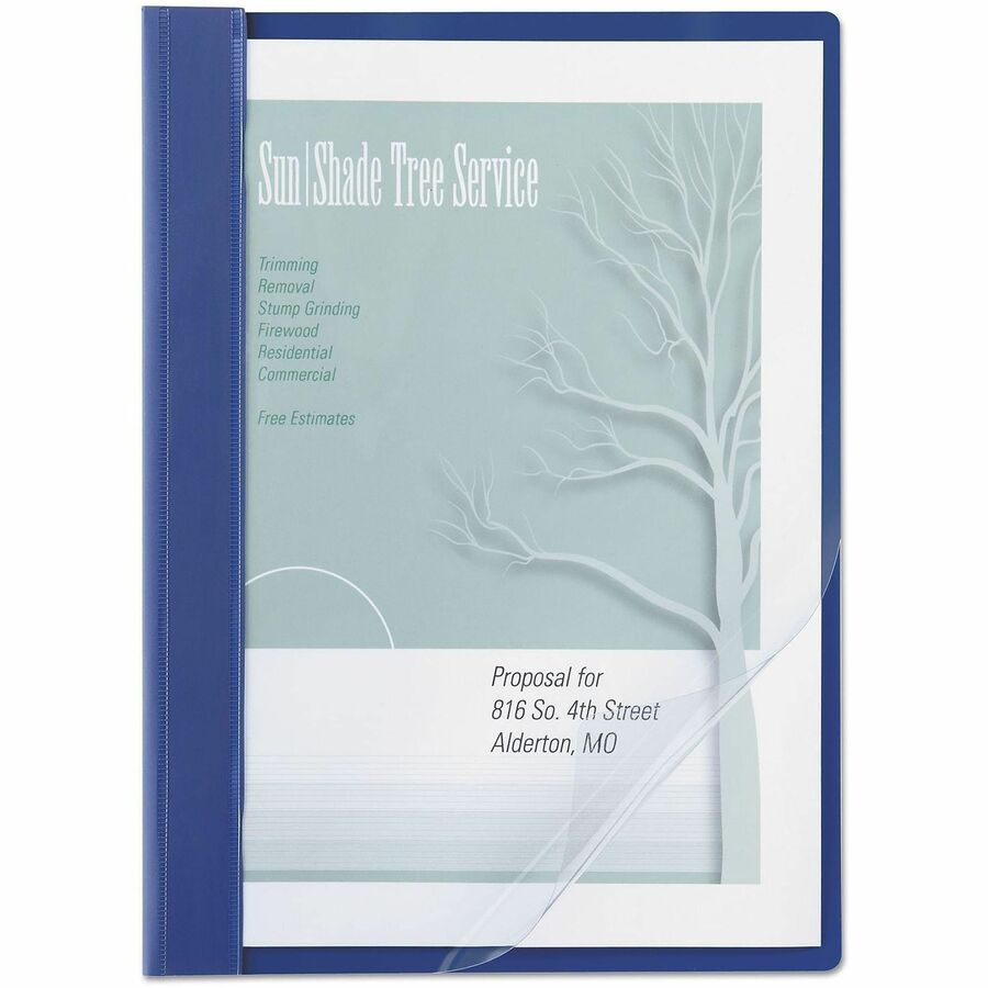 Clear Front Vinyl Report Cover, Prong Fastener, 0.5" Capacity, 8.5 x 11, Clear/Blue