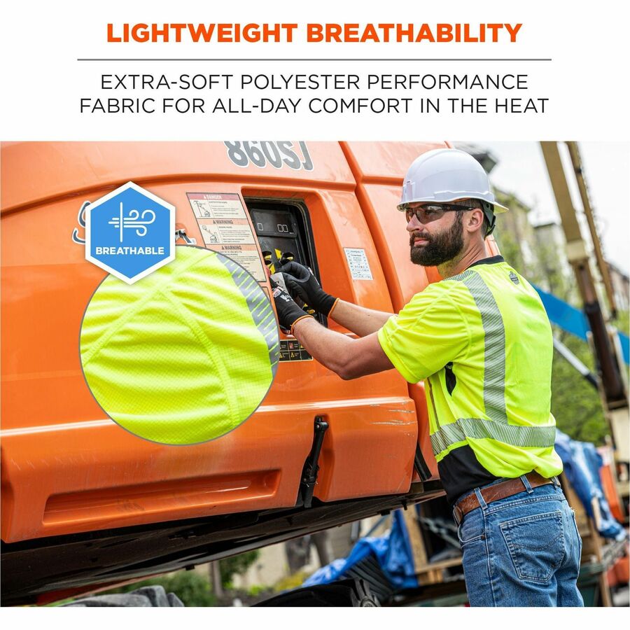 GloWear 8283BK Class 2 Lightweight Performance Hi-Vis T-Shirt, Polyester, 2X-Large, Lime, Ships in 1-3 Business Days