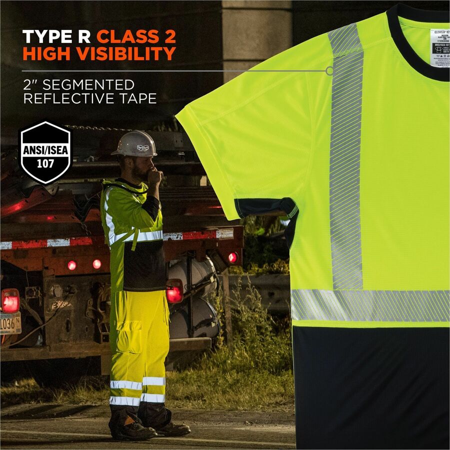 GloWear 8283BK Class 2 Lightweight Performance Hi-Vis T-Shirt, Polyester, 2X-Large, Lime, Ships in 1-3 Business Days