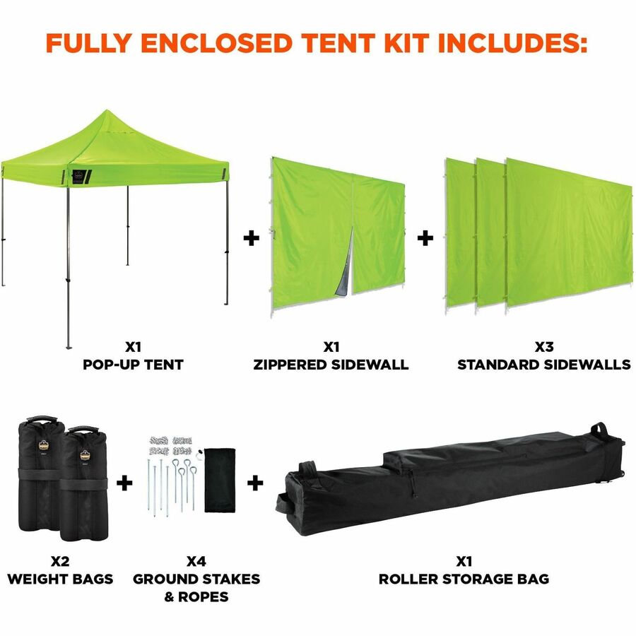 Shax 6053 Enclosed Pop-Up Tent Kit, Single Skin, 10 ft x 10 ft, Polyester/Steel, Lime, Ships in 1-3 Business Days
