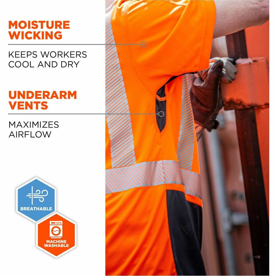 GloWear 8283BK Class 2 Lightweight Performance Hi-Vis T-Shirt, Polyester, Medium, Orange, Ships in 1-3 Business Days
