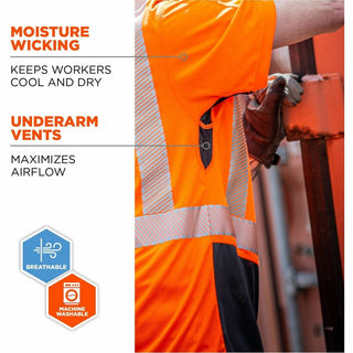 GloWear 8283BK Class 2 Lightweight Performance Hi-Vis T-Shirt, Polyester, Medium, Orange, Ships in 1-3 Business Days