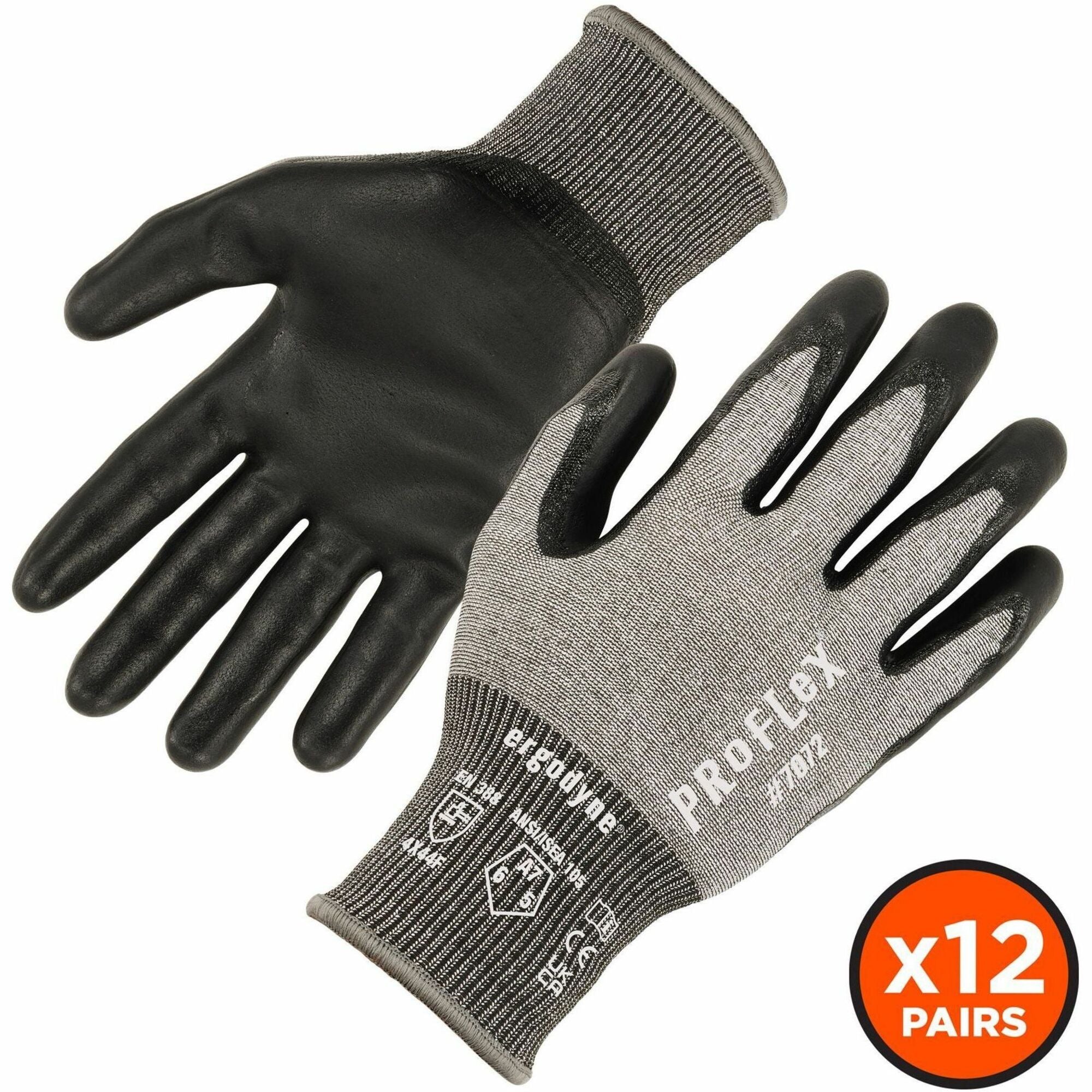 ProFlex 7072 ANSI A7 Nitrile-Coated CR Gloves, Gray, Small, 12 Pairs/Pack, Ships in 1-3 Business Days