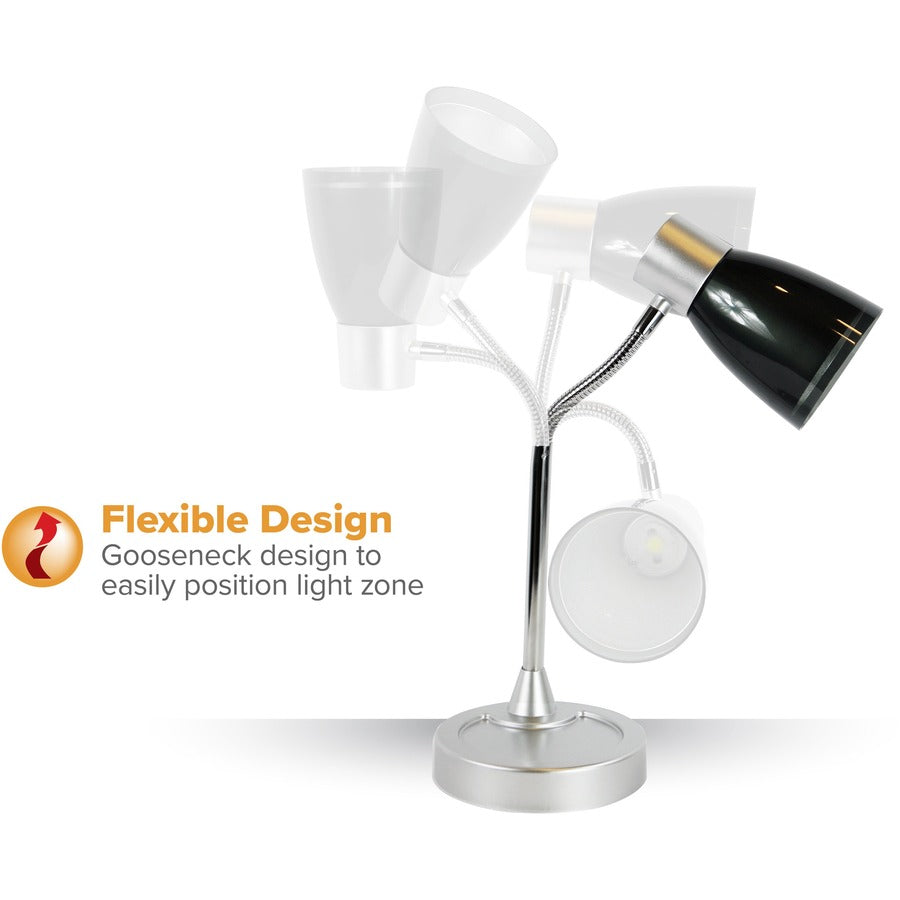 Adjustable LED Desk Lamp, 4.5" dia Base, 20" Tall, Chrome/Black