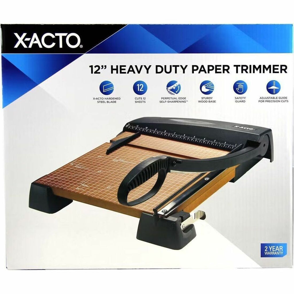 Heavy-Duty Wood Base Guillotine Trimmer, 12 Sheets, 12" Cut Length, 12 x 12