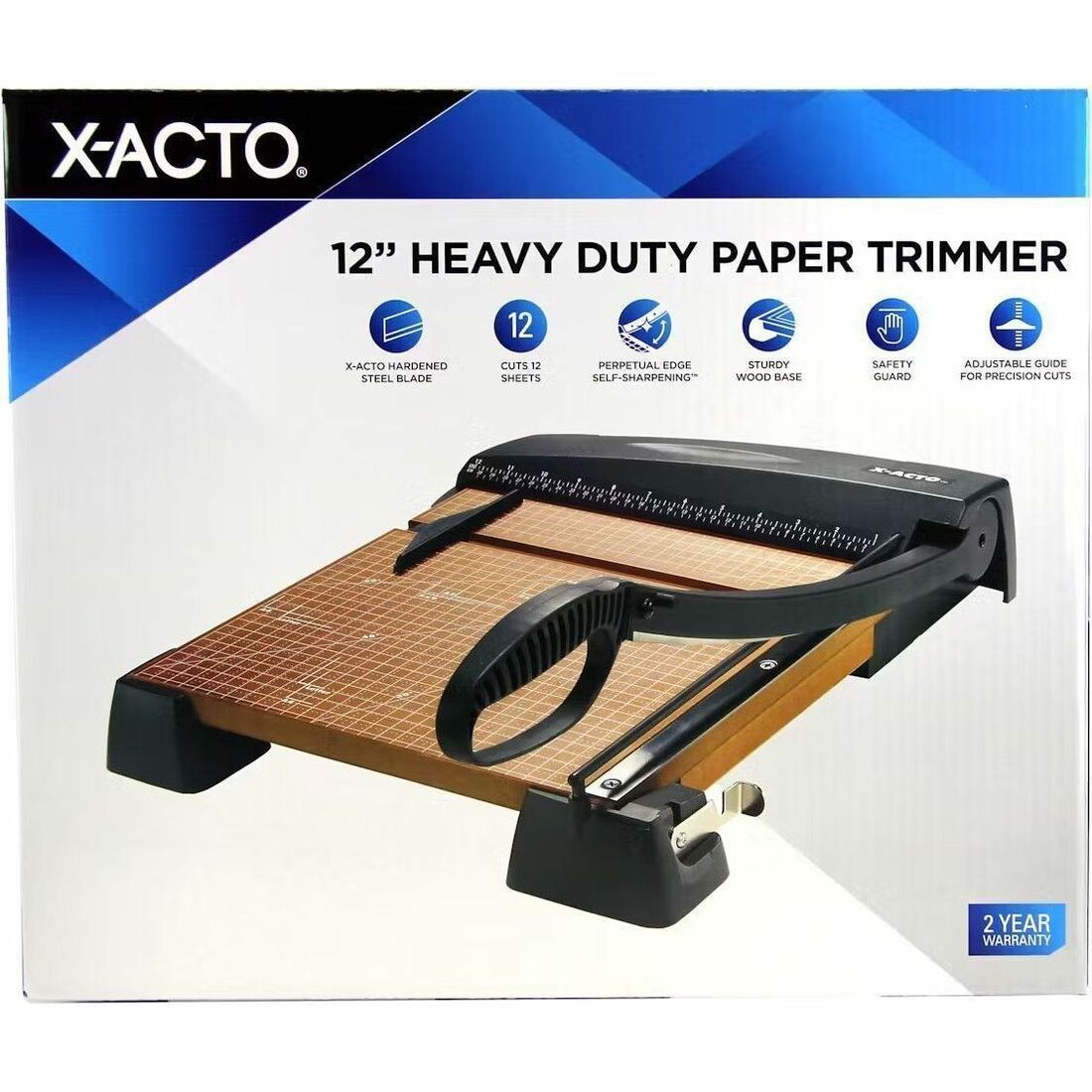Heavy-Duty Wood Base Guillotine Trimmer, 12 Sheets, 12" Cut Length, 12 x 12