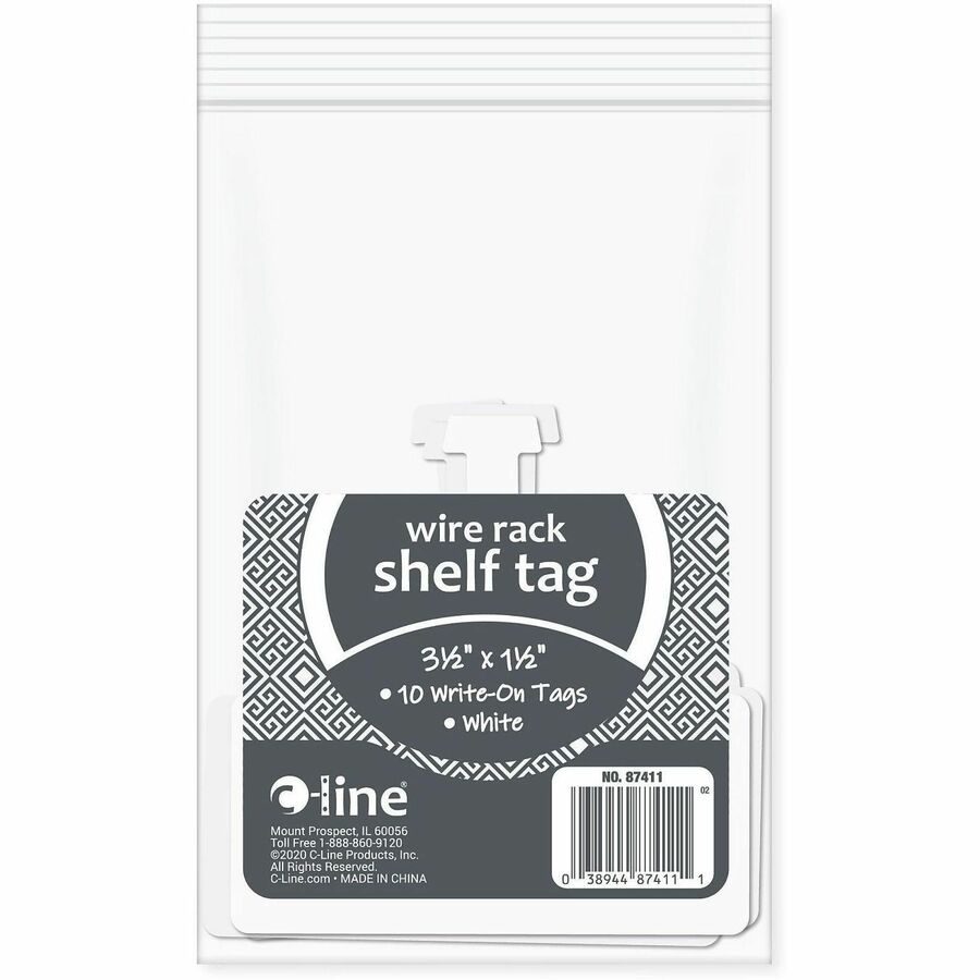 Wire Rack Shelf Tag, Side Load, 3.5 x 1.5, White, 10/Pack