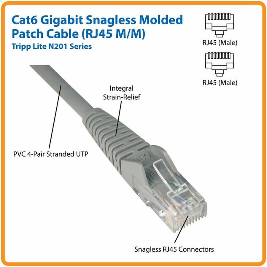 CAT6 Gigabit Snagless Molded Patch Cable, 25 ft, Black