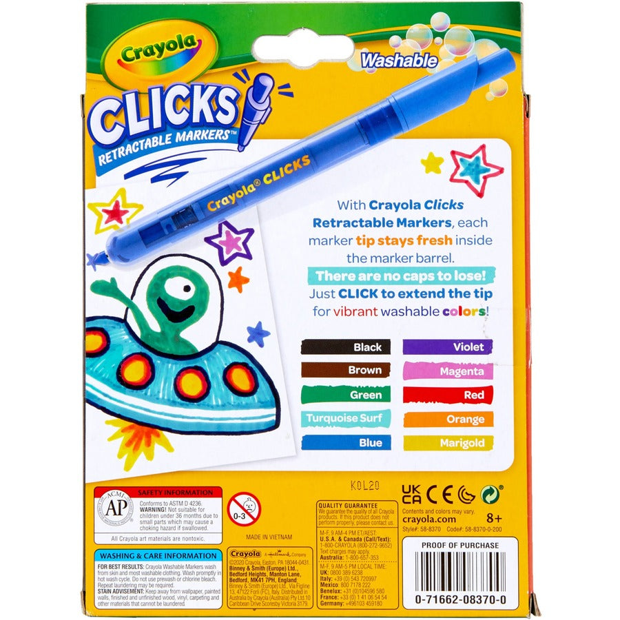 Super Clicks Retractable Markers, Assorted Bullet Tip Sizes, Assorted Colors, 10/Pack