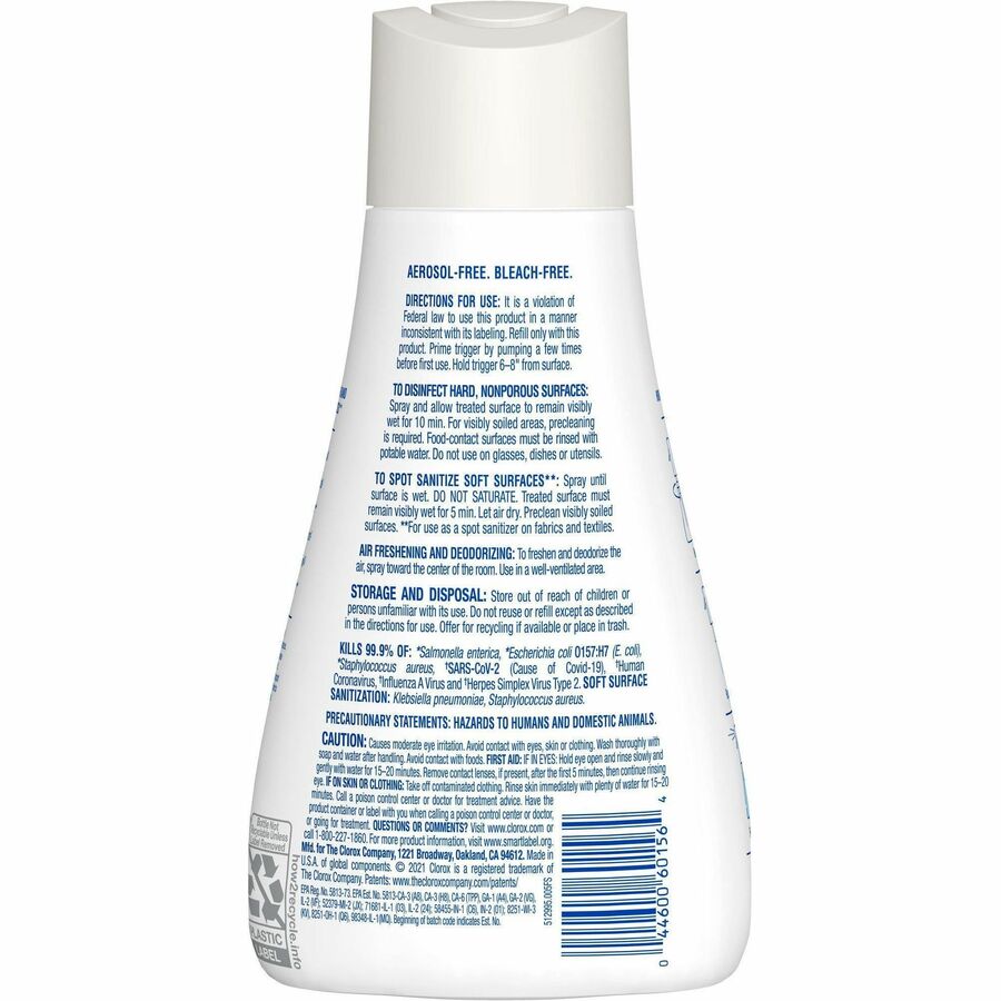 Clorox Disinfecting, Sanitizing, and Antibacterial Mist - 16 fl oz (0.5 quart) - Eucalyptus Peppermint Scent - 1 Each - Non-aerosol, Bleach-free - White